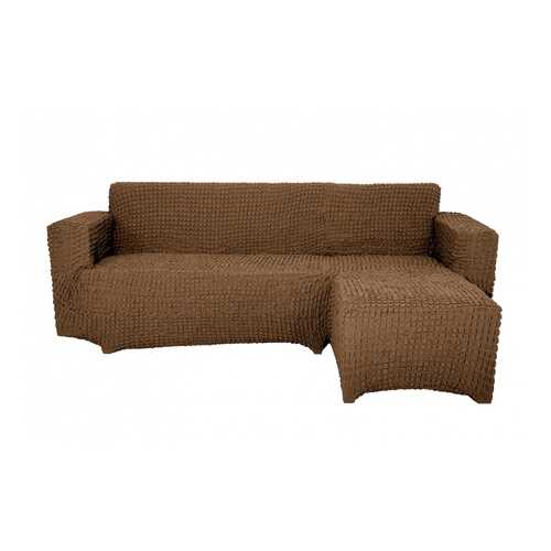 Чехол на угловой диван с оттоманкой CONCORDIA, выступ слева, коричневый в Дятьково