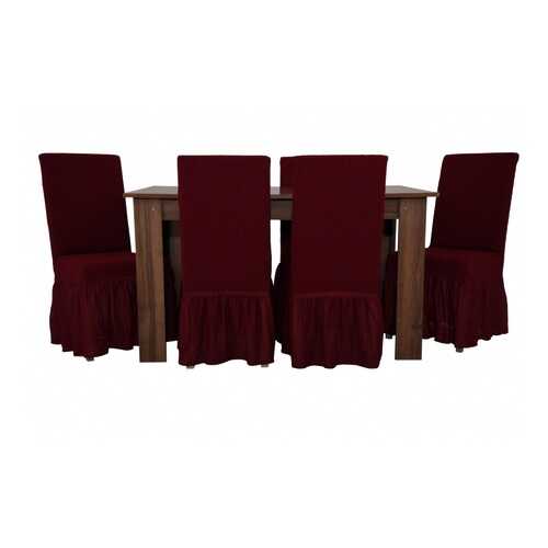 Чехлы на стулья с оборкой Venera Жаккард, цвет: бордовый, комплект 6 штук в Дятьково